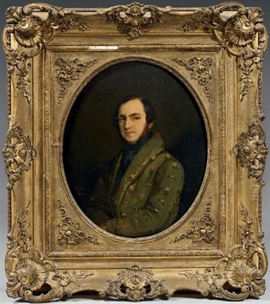 Portrait D'un Homme En Veste D'interieur Oil Painting by Antoine Placide Gibert