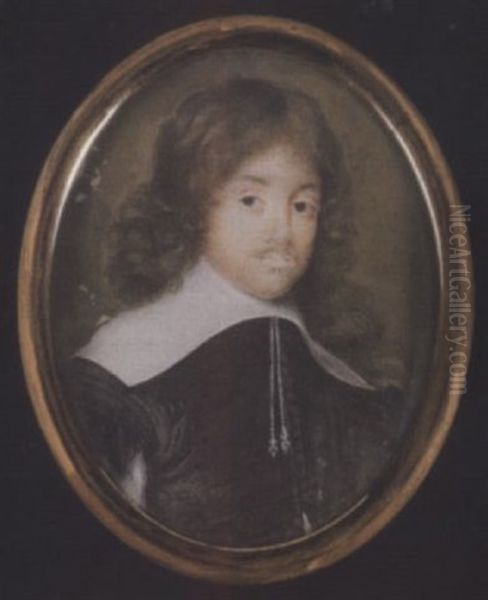 A Gentleman (james Graham, 5th Earl Of Montrose?) Wearing Black Doublet, The Sleeve Slashed To Reveal White And Wide White Lawn Collar With Tassels Oil Painting by Richard Gibson