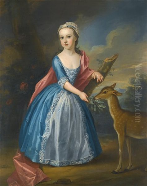 Portrait Of A Girl Feeding A Deer Oil Painting by Thomas Gibson