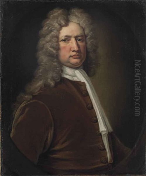 Portrait Of Admiral Sir Charles Wager (1666-1751), Bust-length, In A Brown Coat And White Cravat by Thomas Gibson