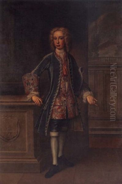 A Portrait Of A Young Man In A Brocade Vest Oil Painting by Thomas Gibson