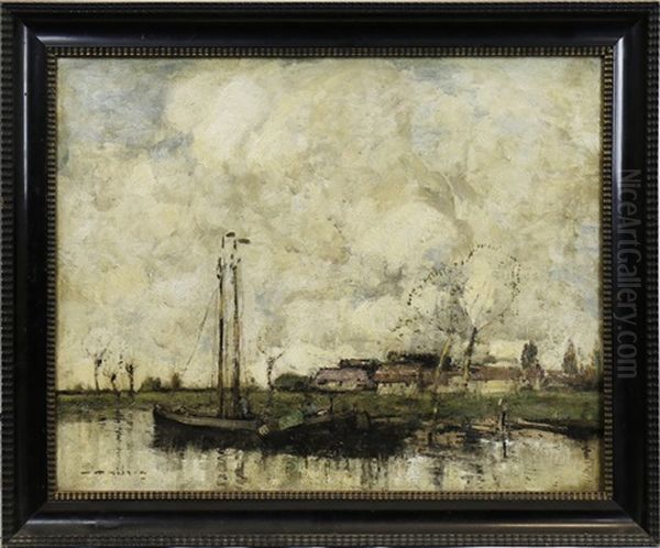 Fishing Boats At A Wharf Oil Painting by William Alfred Gibson