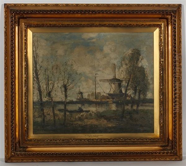 A Dutch Windmill Oil Painting by William Alfred Gibson