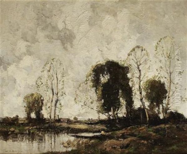 The Boatman On A Low Countries River Oil Painting by William Alfred Gibson