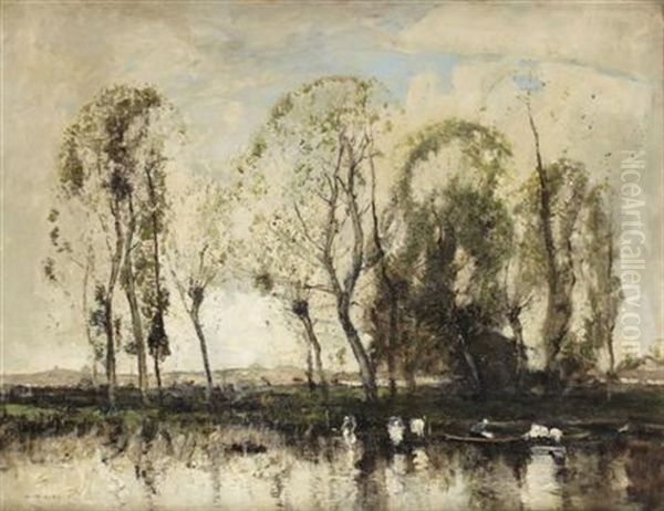 Washer Women On The Riverbank Oil Painting by William Alfred Gibson