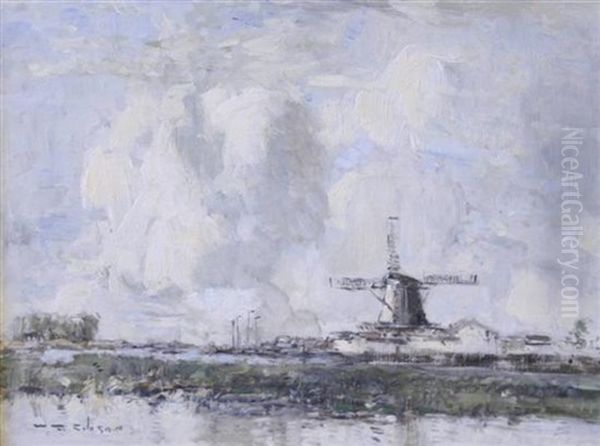 Mill On Zaandann Oil Painting by William Alfred Gibson