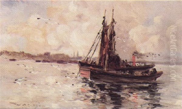 On The Clyde Oil Painting by William Alfred Gibson