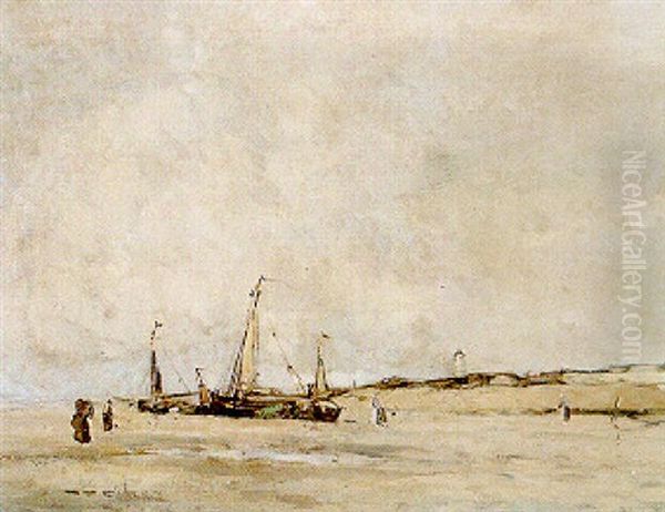 Fishing Pinks On The Beach Of Katwijk by William Alfred Gibson