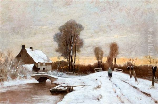 Zomerse Poldervaart, Sneeuwlandschap In De Late Namiddag (2 Works) Oil Painting by Marinus Gidding