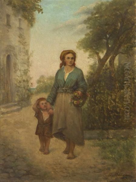 A Morning Walk Oil Painting by Attilio Baccani