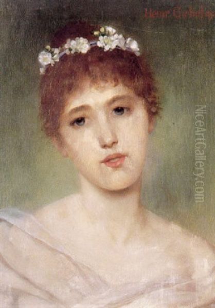 Bildnis Eines Jungen Madchens Mit Blumenkranz Im Haar by Heinrich Giebel