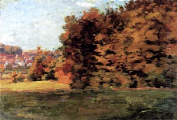 Waldrand Bei Einem Oberhessischen Dorf An Einem Sonnigen Herbsttag by Heinrich Giebel