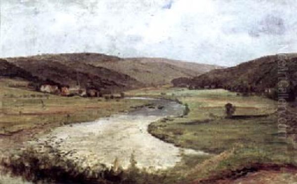 Blick Auf Kirchlotheim An Der Eder Oil Painting by Heinrich Giebel