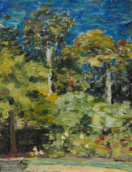 Forest Scene With Blue Sky Oil Painting by Harald Giersing