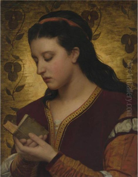 Lady Reading A Book Oil Painting by Attilio Baccani