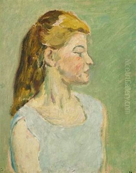 Et Pigebarn (a Young Girl) Oil Painting by Harald Giersing