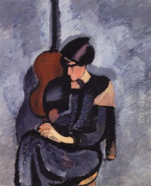 Dame Foran En Guitar Oil Painting by Harald Giersing