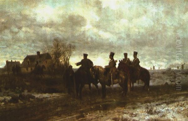 Patrol Polski W 1830 Roku Oil Painting by Maximilian Gierymski