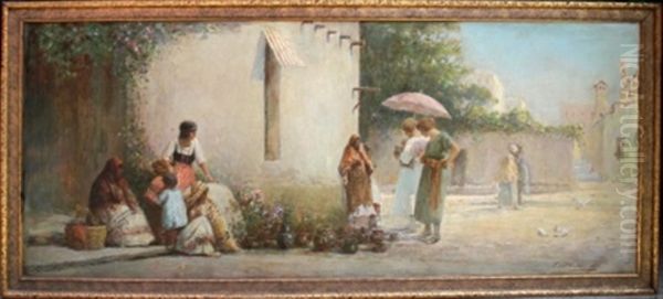 With Pottery Vendors Oil Painting by Joseph W. Gies