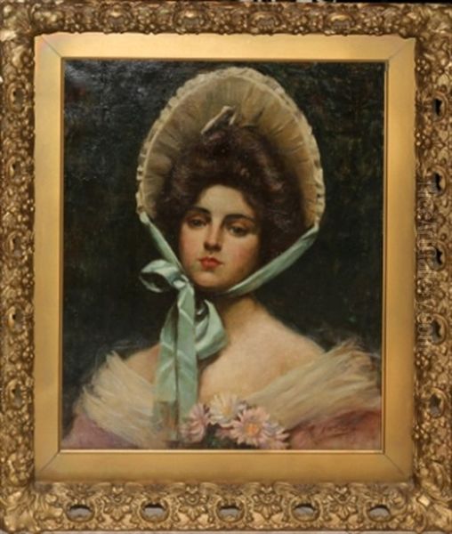 Young Woman Wearing A Bonnet Oil Painting by Joseph W. Gies