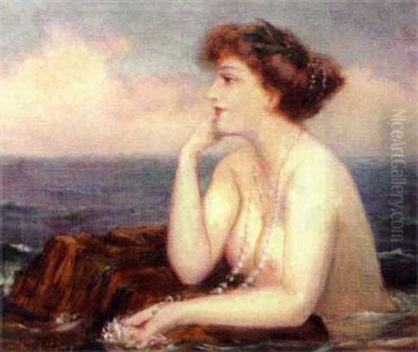 Coastal Landscape With Female Nude Oil Painting by Joseph W. Gies