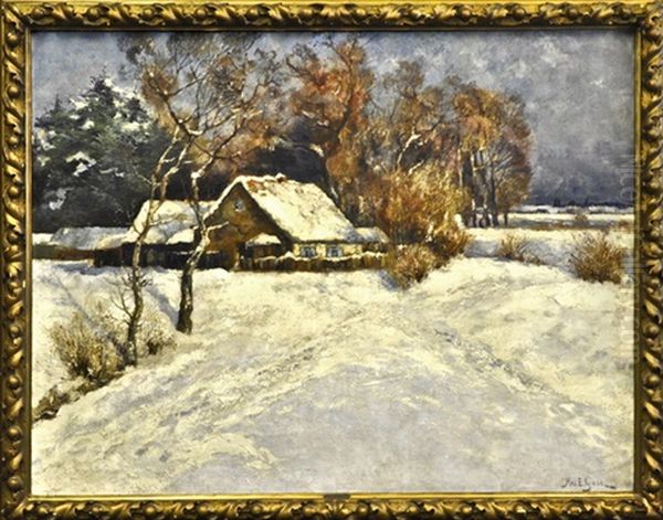 Gehoft In Verschneiter Landschaft Oil Painting by Max Eduard Giese