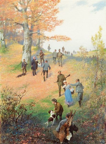 Gang Zum Jagdfruhstuck Oil Painting by Hermann Giesel