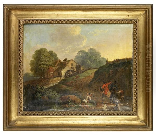 Landschaft Mit Figuraler Staffage (2 Works) Oil Painting by Johann Ludwig Giesel