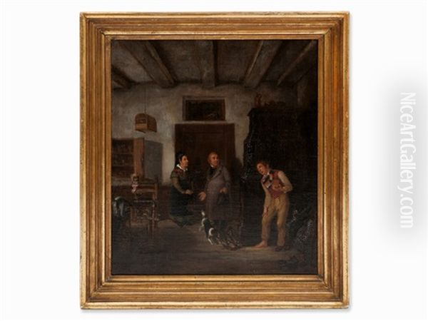 Genre Scene With Interior Oil Painting by Burchard Giesewell