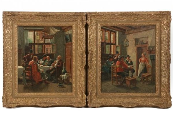 Two Tavern Scenes Oil Painting by Wilhelm Giessel