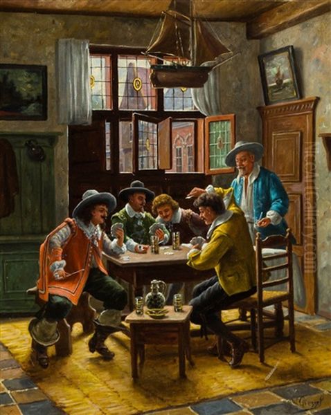 Musketiere Beim Kartenspiel In Altdeutscher Stube Oil Painting by Wilhelm Giessel