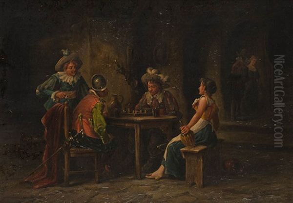 Soldaten Und Magde In Der Wirtsstube Oil Painting by Wilhelm Giessel