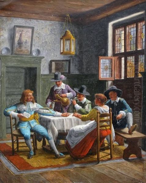 Tavern Scene Oil Painting by Wilhelm Giessel