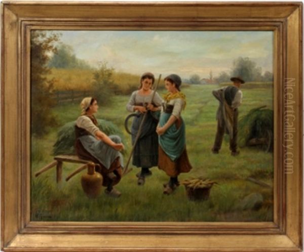 Farming Landscape Oil Painting by Wilhelm Giessel