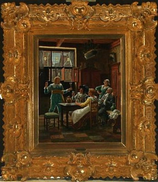 Interior With Cheerful People Oil Painting by Wilhelm Giessel