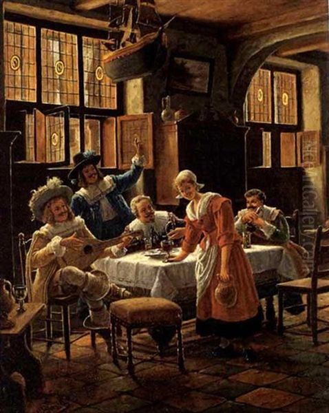 Frohliche Tischrunde Mit Dienstmadchen Im Holland Der Barockzeit by Wilhelm Giessel