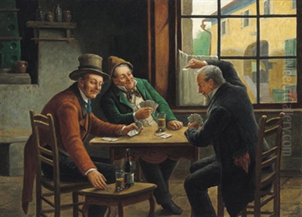 Lustige Kartenrunde Oil Painting by Wilhelm Giessel