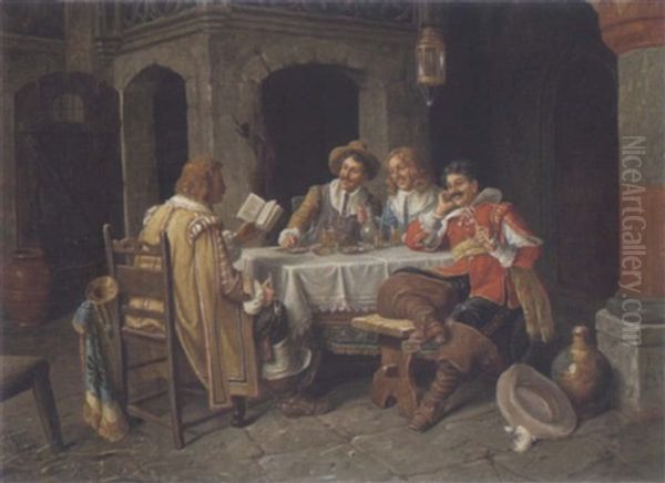 Herrenrunde Im Wirtshaus Oil Painting by Wilhelm Giessel