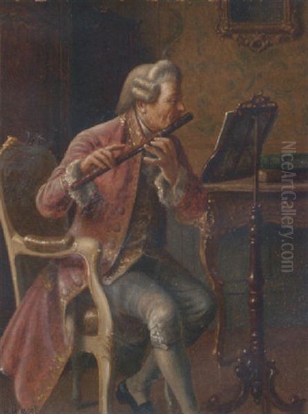 The Flautist Oil Painting by Wilhelm Giessel