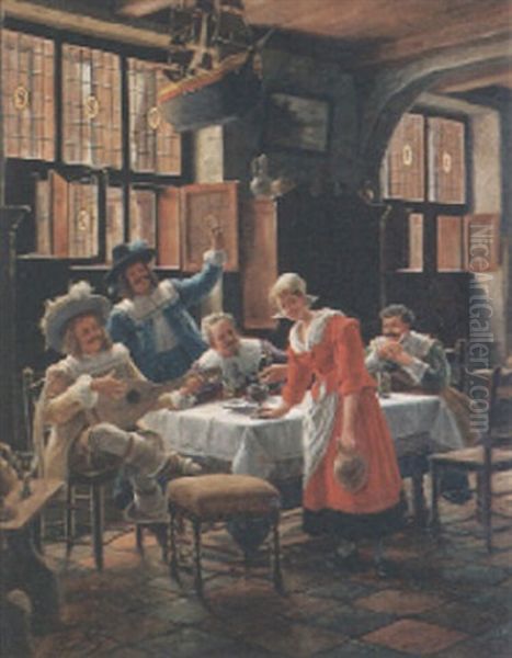 Altdeutsche Stube Mit Historischer Gesellschaft Oil Painting by Wilhelm Giessel