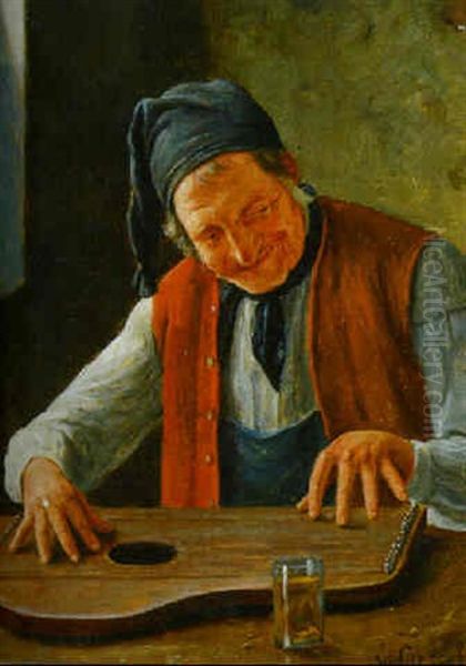 The Zither Player Oil Painting by Wilhelm Giessel