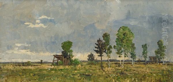 Birch Trees In The Dachau Moor Oil Painting by Josua Von Gietl