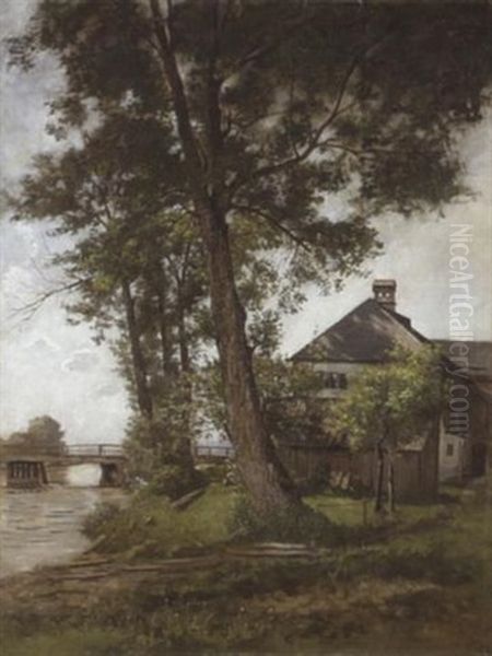 Bauerngehoft Am Bach Oil Painting by Josua Von Gietl