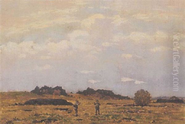 Zwei Jager In Fruhherbstlicher Landschaft Oil Painting by Josua Von Gietl