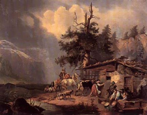 Bauern Mit Vieh Oil Painting by Josua Von Gietl