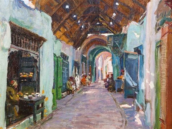 Souk Esseraira Tunis Oil Painting by Leon Giffard