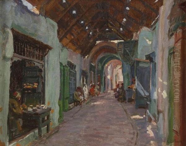 Le Souk D'esserairia, Tunis Oil Painting by Leon Giffard