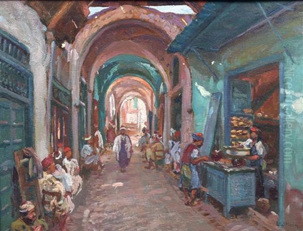 Rue De La Medina A Tunis Oil Painting by Leon Giffard