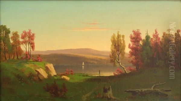 Fall Landscape With Sailboat On River Oil Painting by Charles Henry Gifford