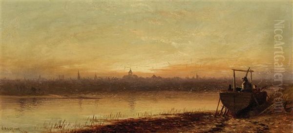 Sunset, New Bedford Harbor Oil Painting by Charles Henry Gifford